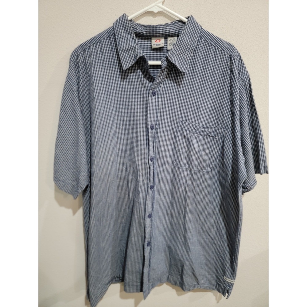 Anchor Blue Checkered Button Up‎ Short Sleeve Shirt Sz XXL Vintage Y2K